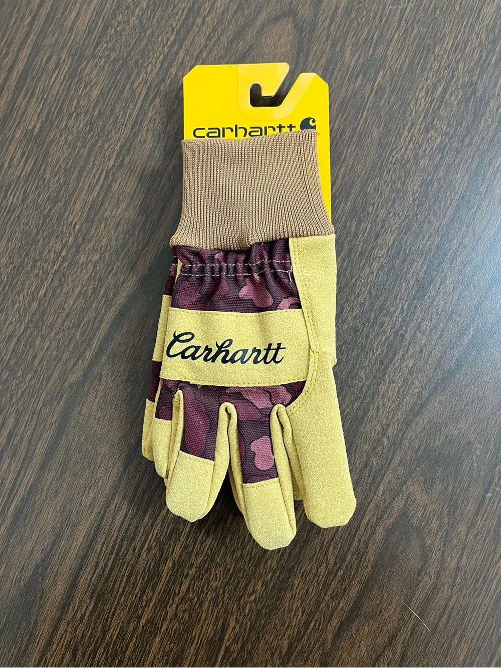 Carhartt Women’s Duck Synthetic Suede Knit Cuff Gloves Deep Wine Camo Small NWT